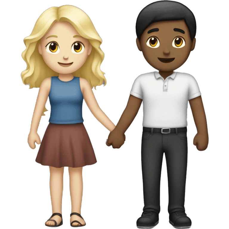 Blonde hair girl holding hands with black haired boy emoji