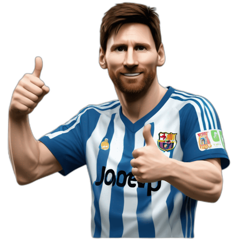 lionel messi with blue and white tshirt doing thumps up emoji