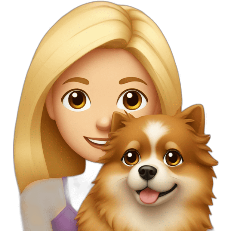 blonde-girl-with-brown-eyes,-hugs-her-pomeranian-dog emoji