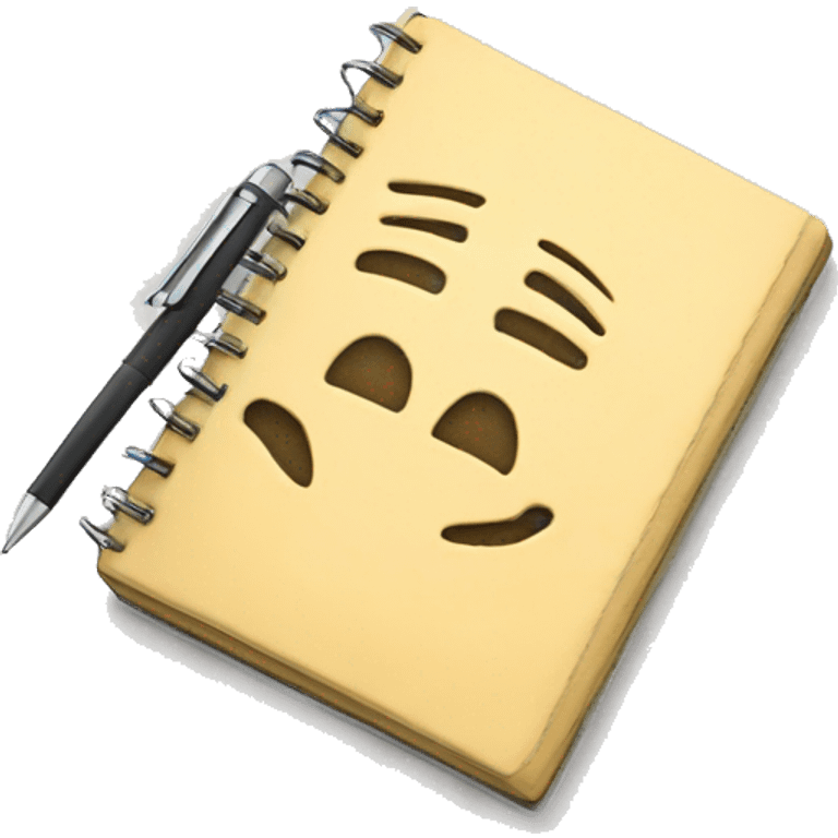 a notebook in which there is some text, a pen next to it emoji