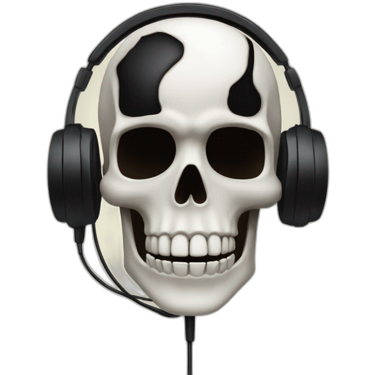 Skeleton mask with a long black mask underneath it and headset with a microphone emoji