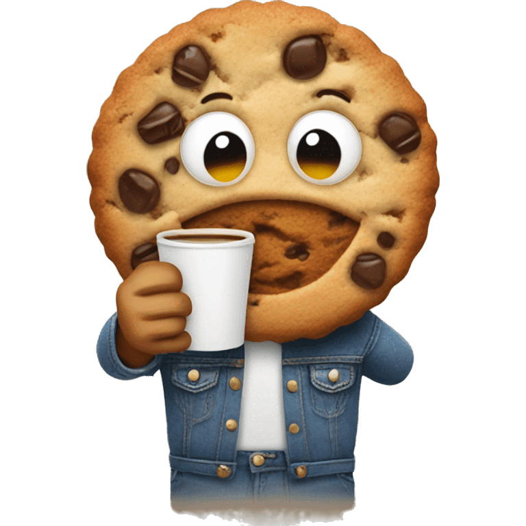 cookie wearing jeans holding coffee emoji