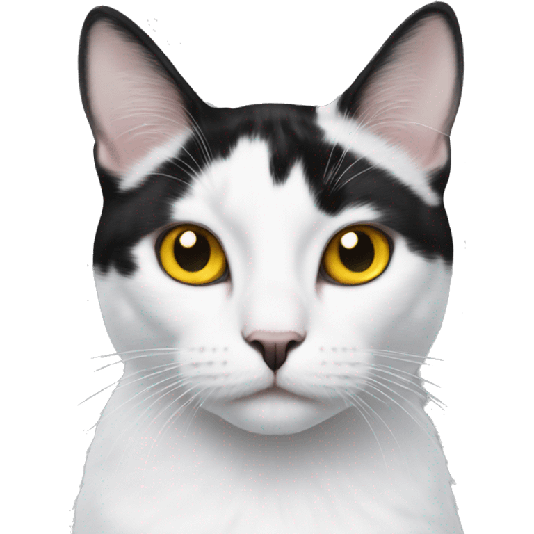 A white cat with big black spots and yellow eyes emoji