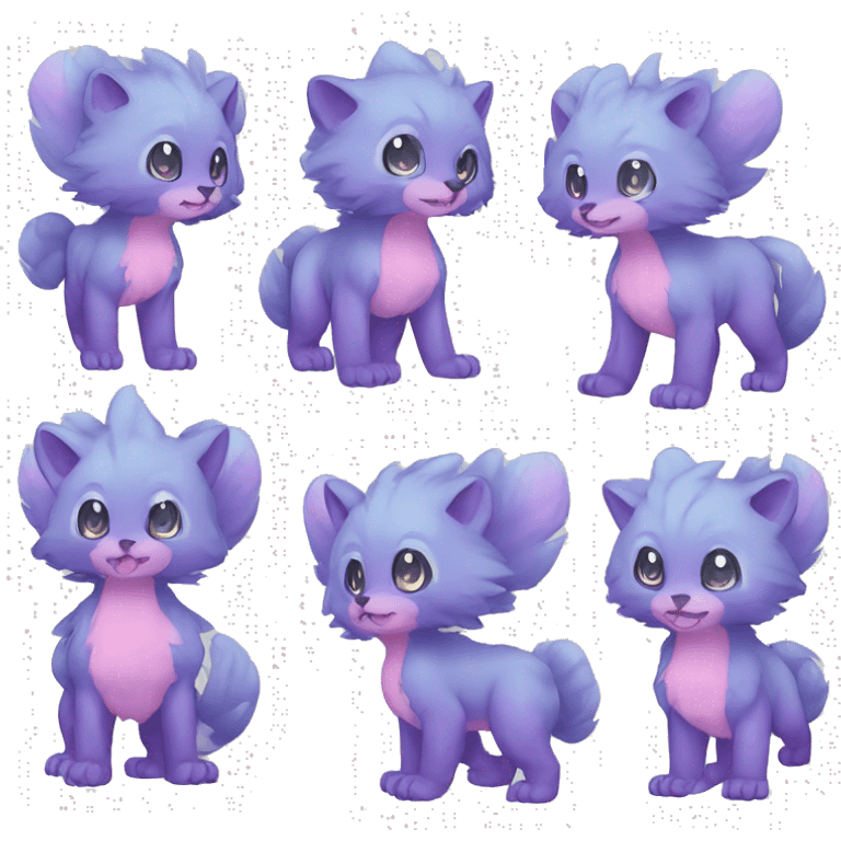 Cute cool blue purple pink animal hybrid Fakemon full body emoji