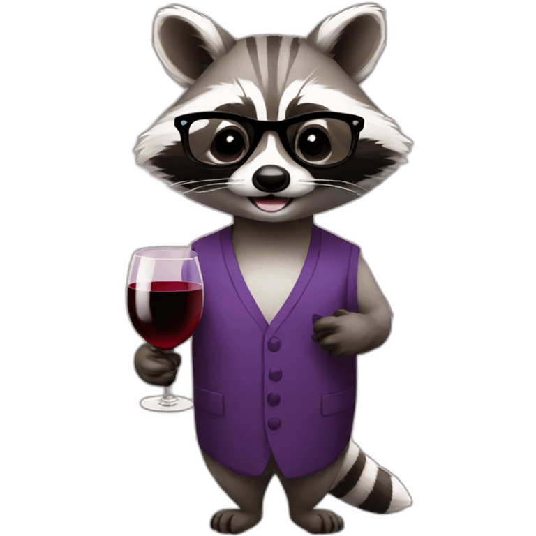 Raccoon with glasses and wine emoji