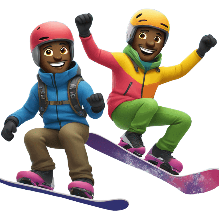 Two happy black men snowboarding  emoji