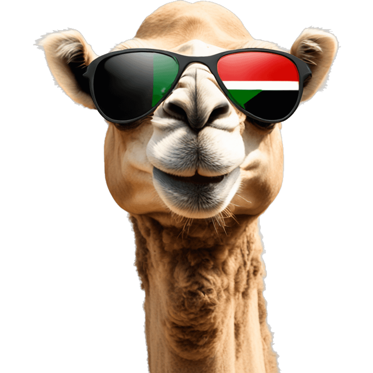 a camel with sunglasses wearing the UAE flag emoji