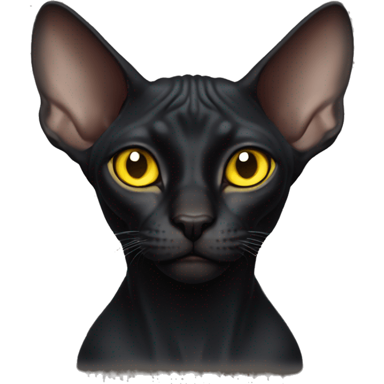 Black sphinx cat with yellow eyes emoji