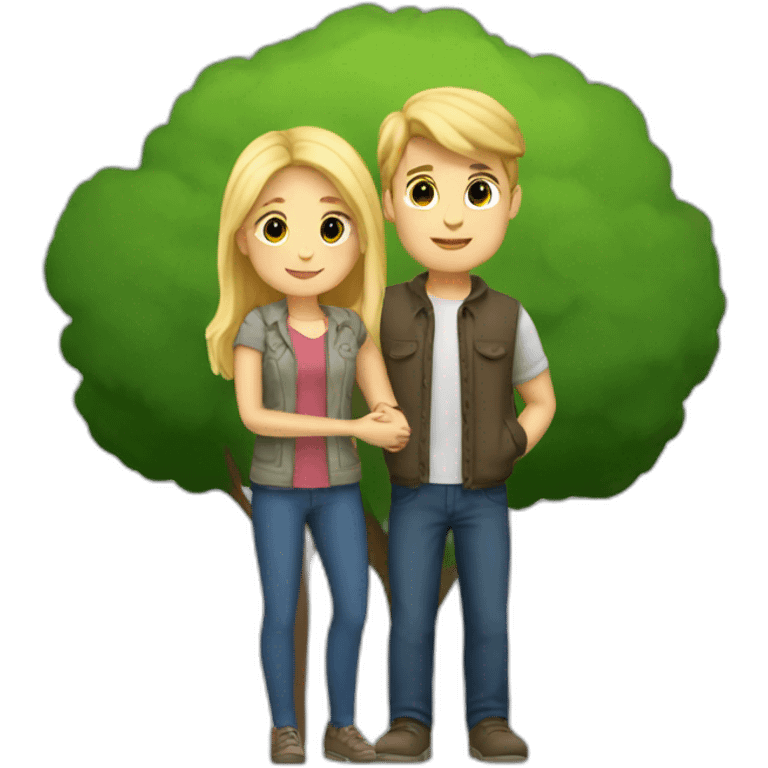 Park lovers girl with blonde hair and brunette guy hugging emoji