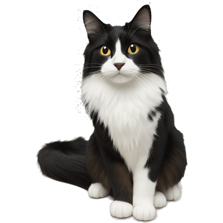 long haired cat half black half white emoji