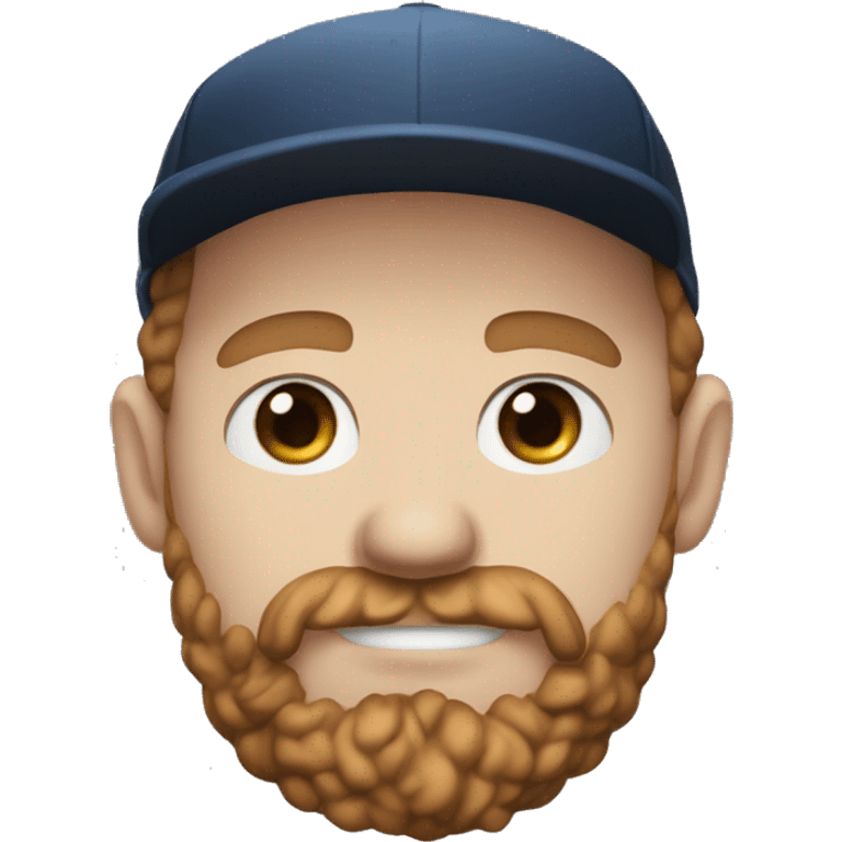 35 years old, male, short curly red hair, black baseball hat, blue eyes, pale complexion, thick beard and thin mustache emoji