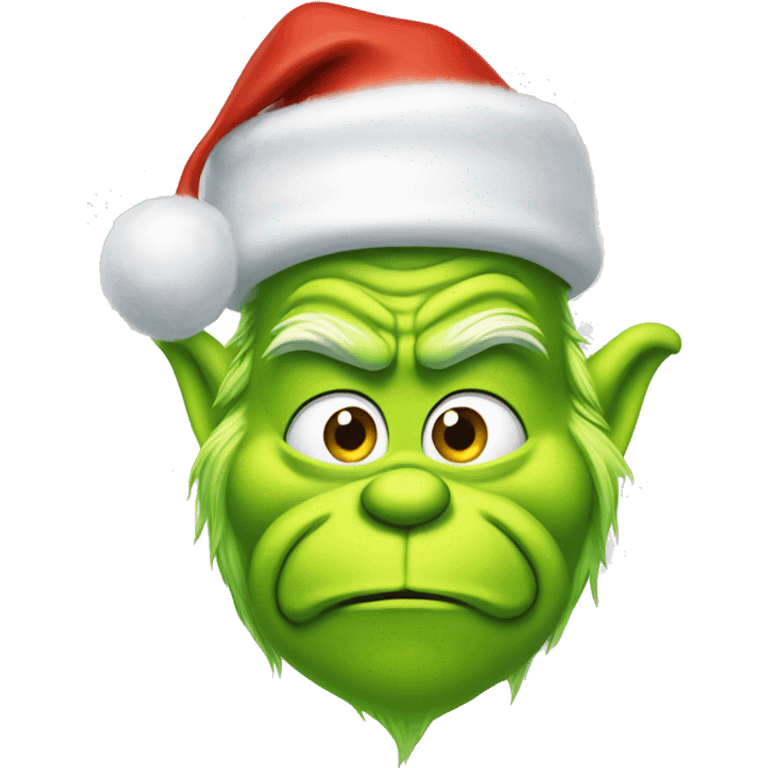 Lime green Grinch wearing a Santa hat emoji