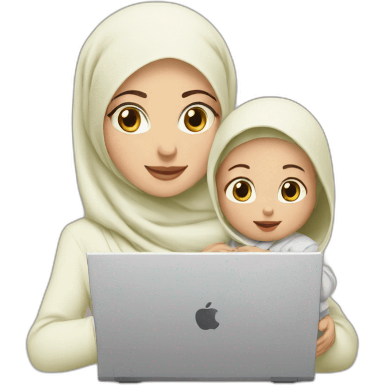 white-hijabi-woman-with-a-baby-in-front-of-a-laptop emoji