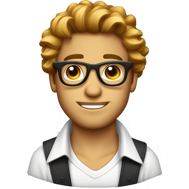 Chico lindo de cabello rubio rizado con gafas y ojos cafés  emoji