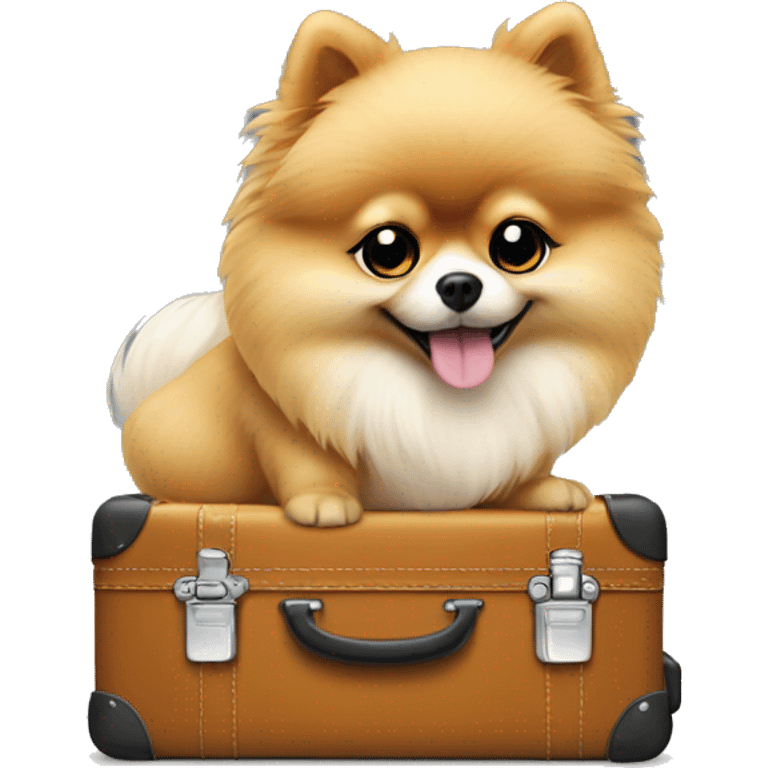 Sitting small Pomeranian dog suitcase with suitcase  emoji