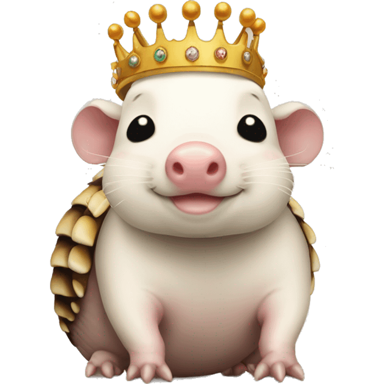  white piebald chubby round armadillo pig panda centipede armadillo wearing a crown emoji