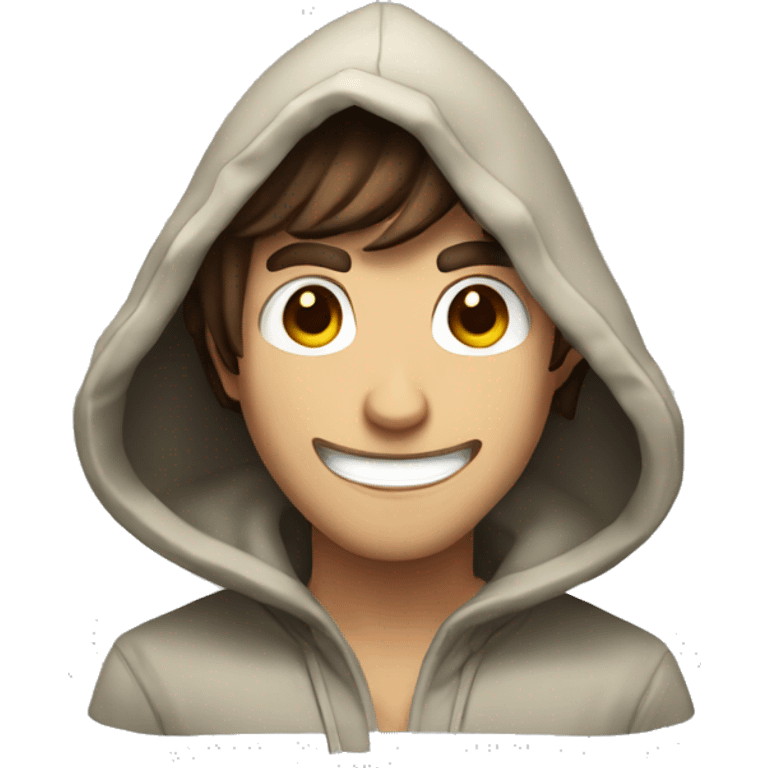 human male rogue with brown hair wearing a hood laughing emoji