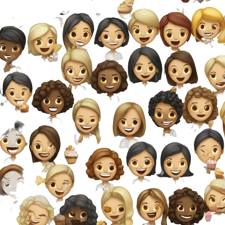 many white and asian girls who celebrating with cake emoji