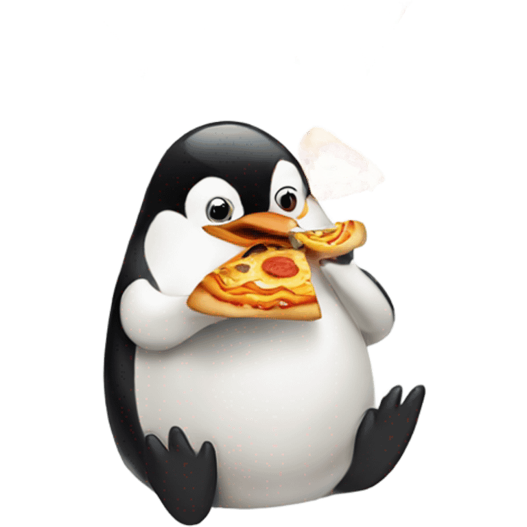 Penguin eating pizza emoji