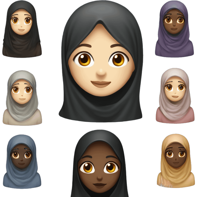 A girl with long black hair and fair skin with brown eyes next to a girl with darker skin wearing a hijab emoji