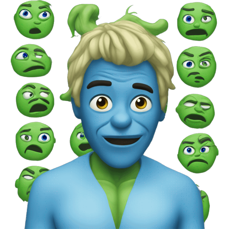 Blue meme with english text  with blue grinch emoji