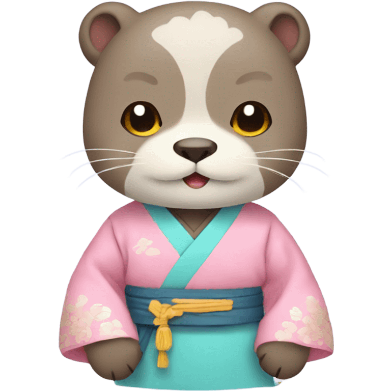 An otter emoji face dressed in pastel-colored traditional Korean hanbok emoji