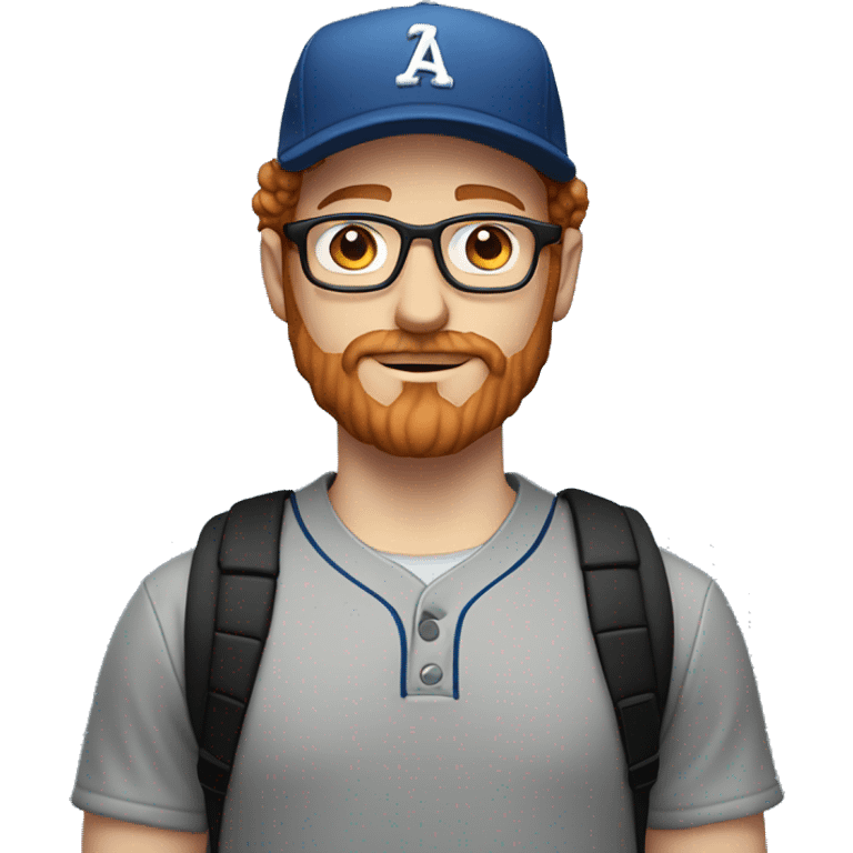 35 years old, male, short curly red hair, glasses, black baseball hat, blue eyes, pale complexion, thick beard and thin mustache emoji