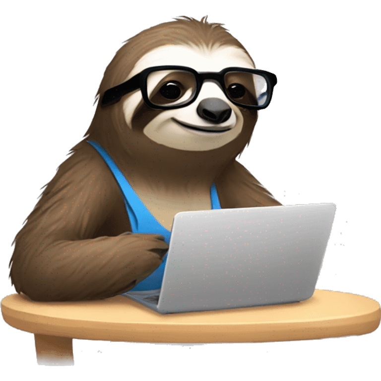 tired sloth wearing glasses with laptop and espresso tonic emoji