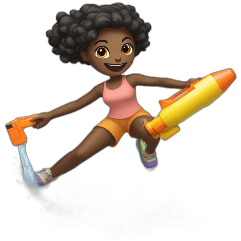 Black girl sliding in the ground with a water gun emoji