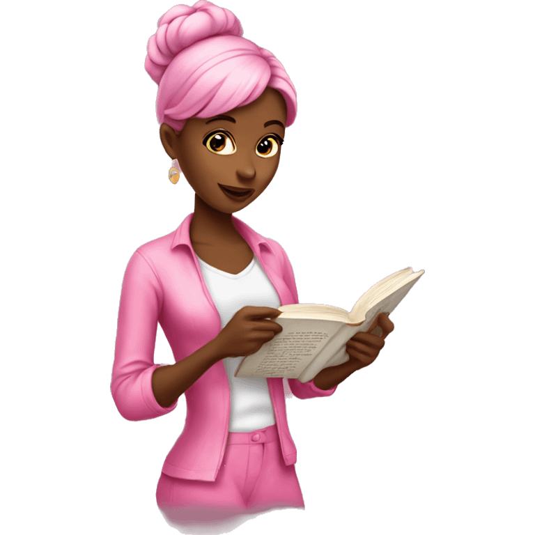 coquette woman reading a book pink emoji