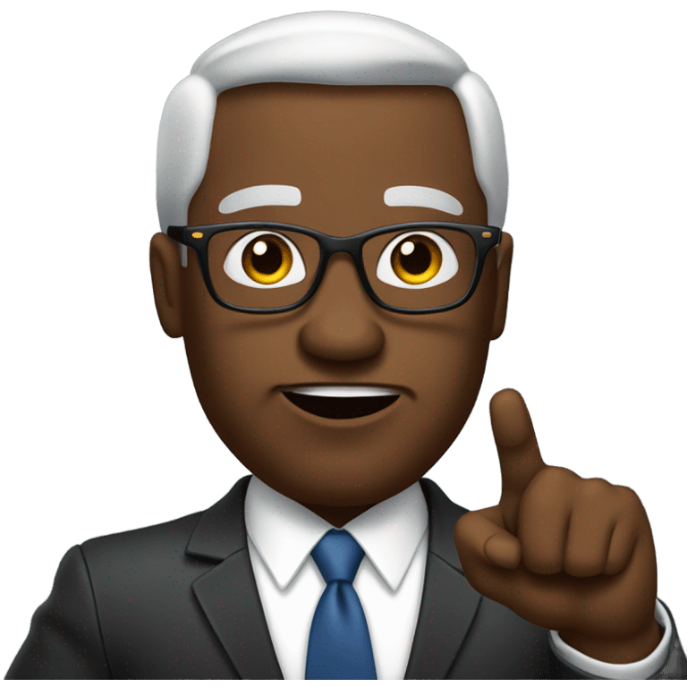 Muscular Black politician busting out his suit with glasses giving oration with right index finger in the air and a stern countenance. emoji