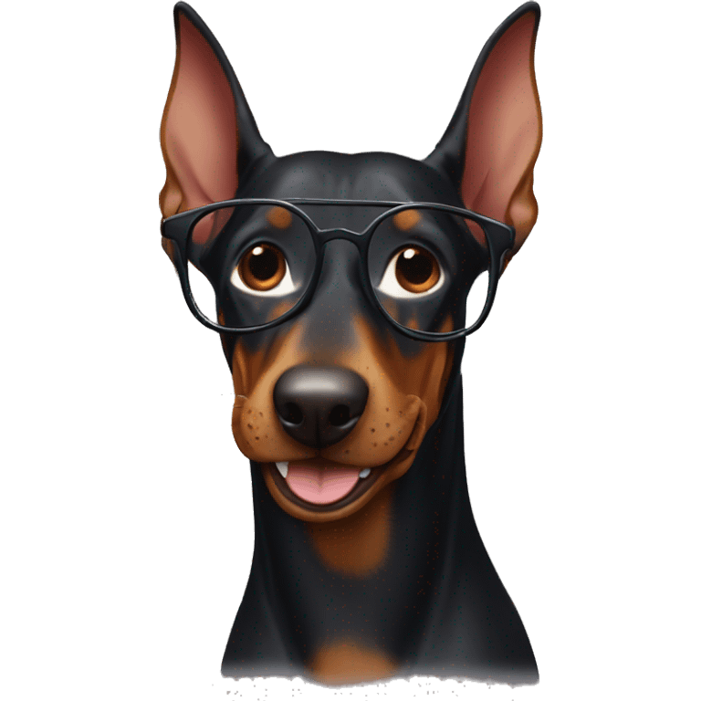 Doberman with glasses laughs emoji