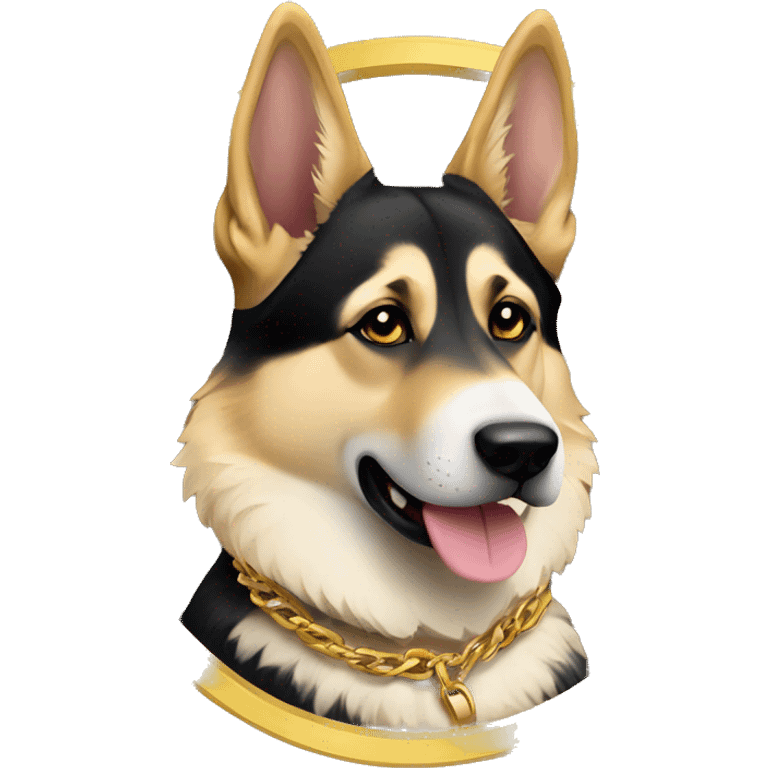 German Shepard mixed with husky with gold chain collar  emoji