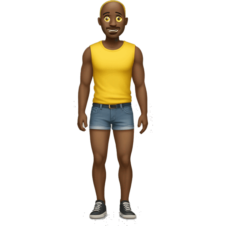 yellow skinned man, standing with short pants emoji