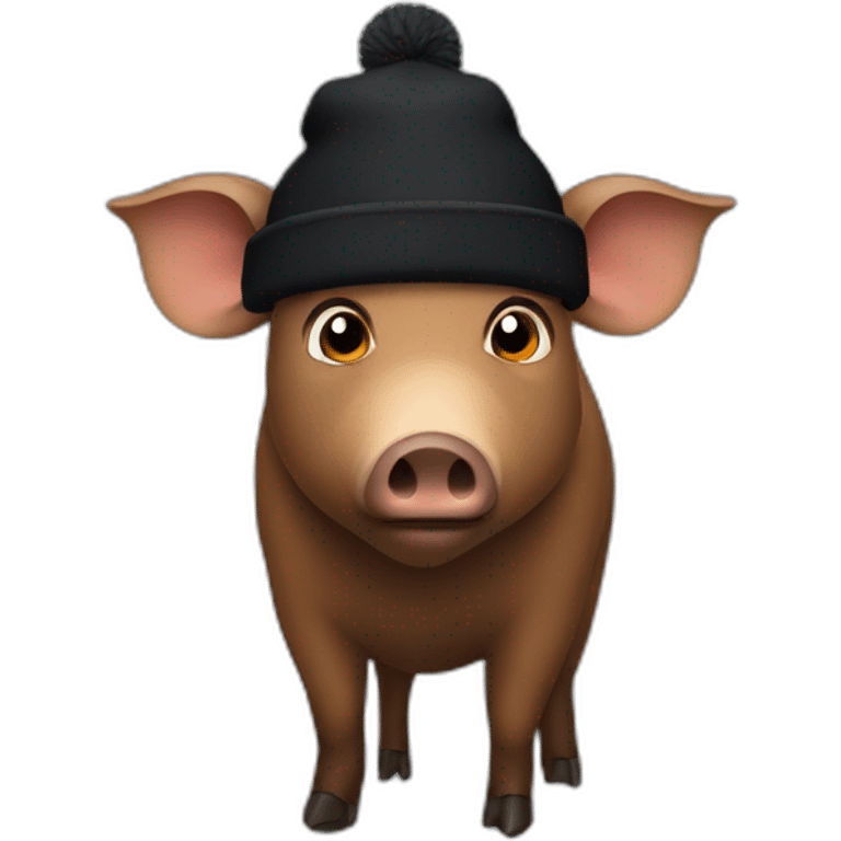 Really sad brown boar in a black winter hat emoji