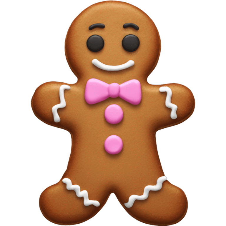 Brown singular gingerbread cookie with pink and white frosting and buttons  emoji