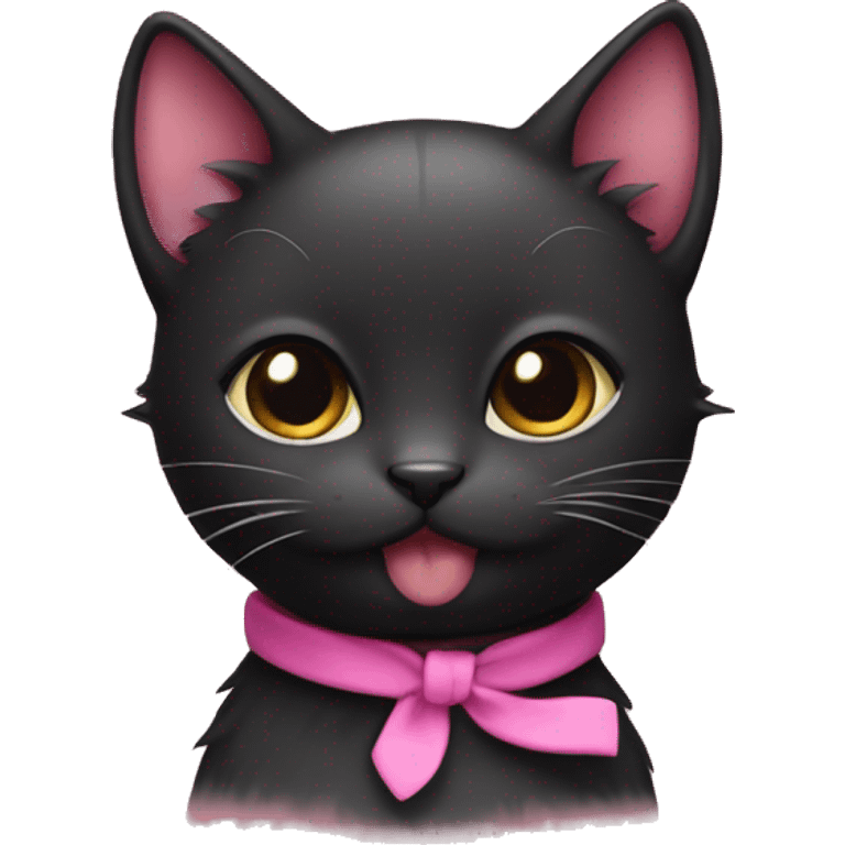 cute small black kitty with a pink band emoji