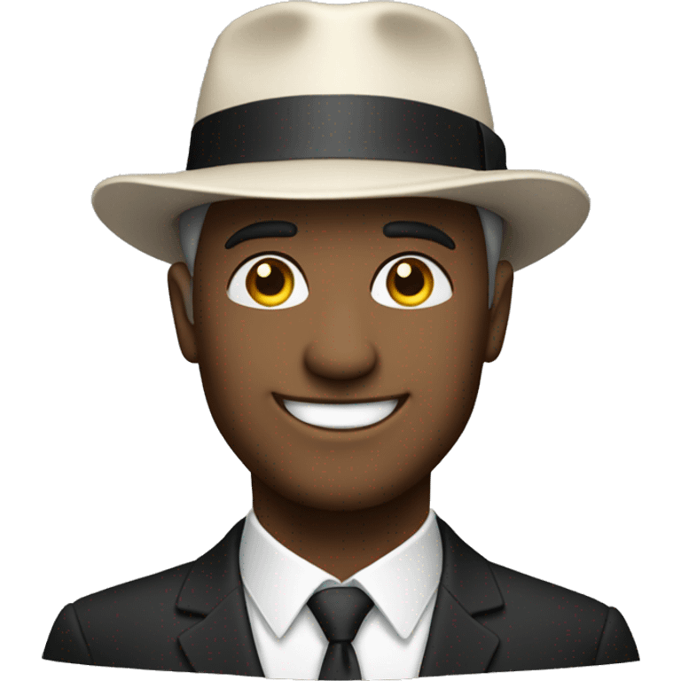 smiling man in formal attire with a hat  emoji