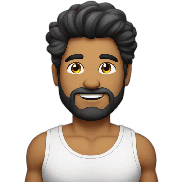 Chico fitness, con pelo media melena negro y barba corta emoji