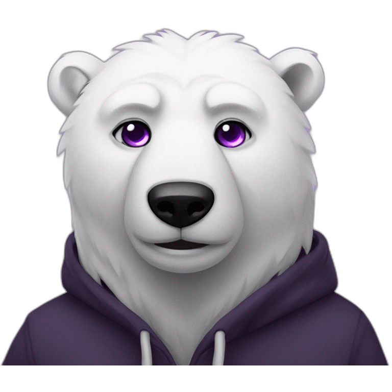 Male Anthro polar bear, black hoodie, purple eyes emoji