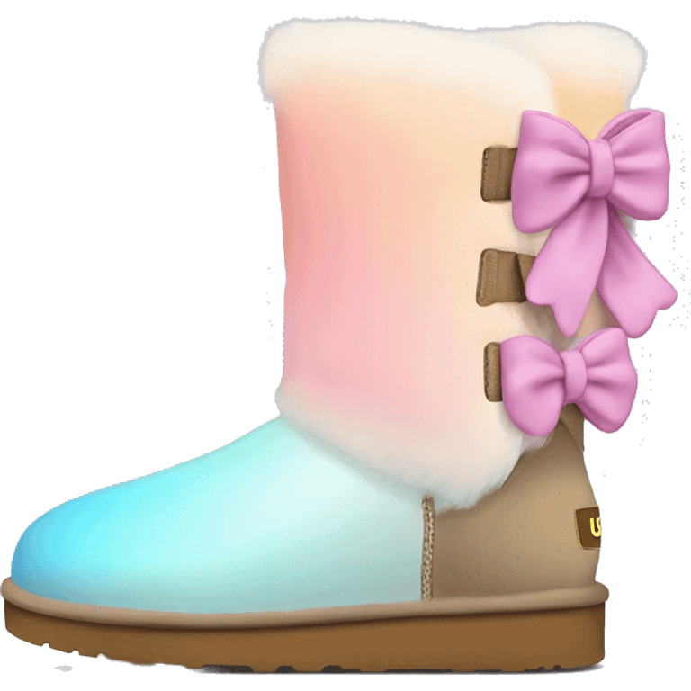 Realistic pair of pastel ombre Ugg fur boots with bows. emoji