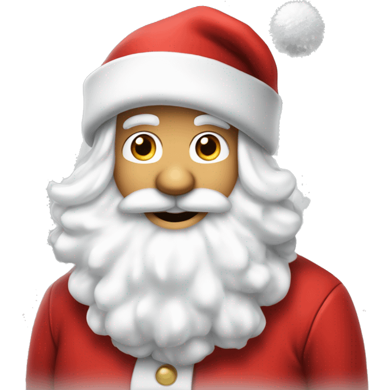 “An adorable Santa with a red suit, fluffy white beard, rosy cheeks, big eyes, and a red hat with a white pom-pom réaliste  emoji