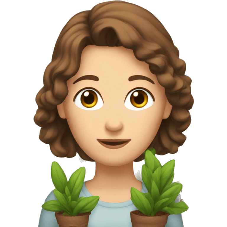 Brown hair plant mom emoji