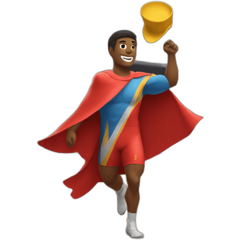 track and field athlete with open arms waving to the crowd. with a bullfighter's hat on his head. and a bullfighting cape in his arm. emoji