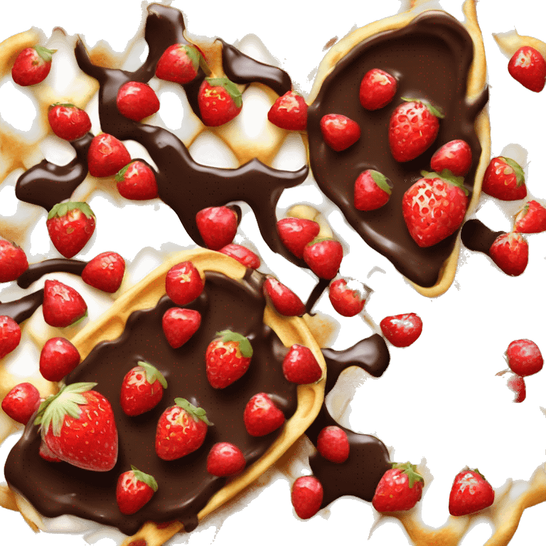 Cut up strawberries and chocolate sauce on Belgian waffle emoji