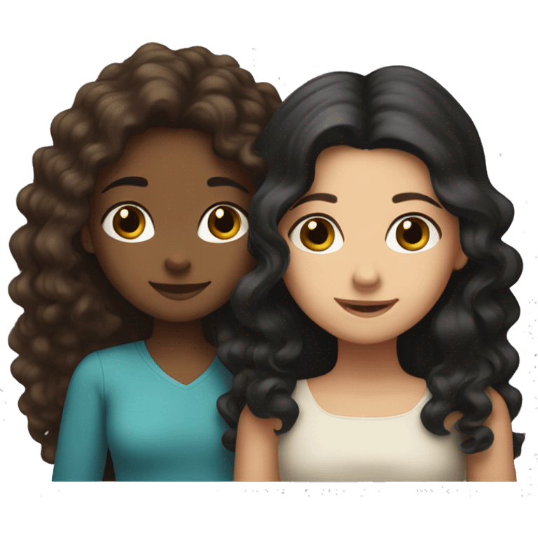 a brown skinned woman with long brown curly hair hugging a younger white skinned girl with mid length black hair emoji