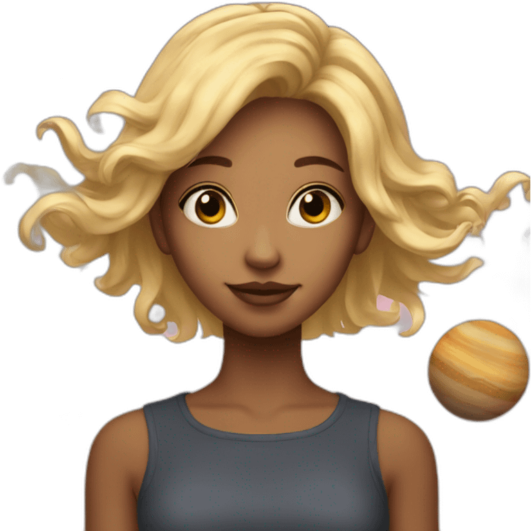 A blonde girl with many planets around her emoji