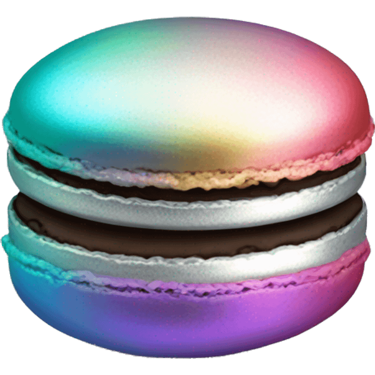 Realistic metallic silver macaroon with gradient colorful filling  emoji