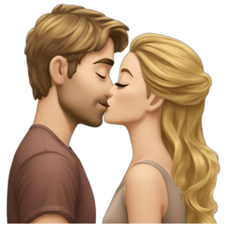 Blond woman kissing brunette man emoji