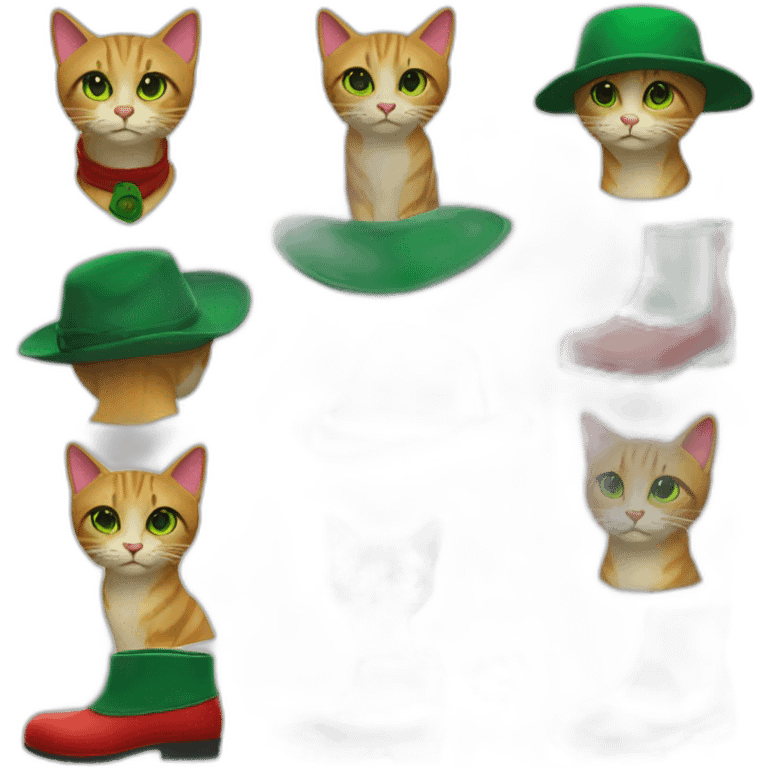 the cat in a green hat and red boots emoji